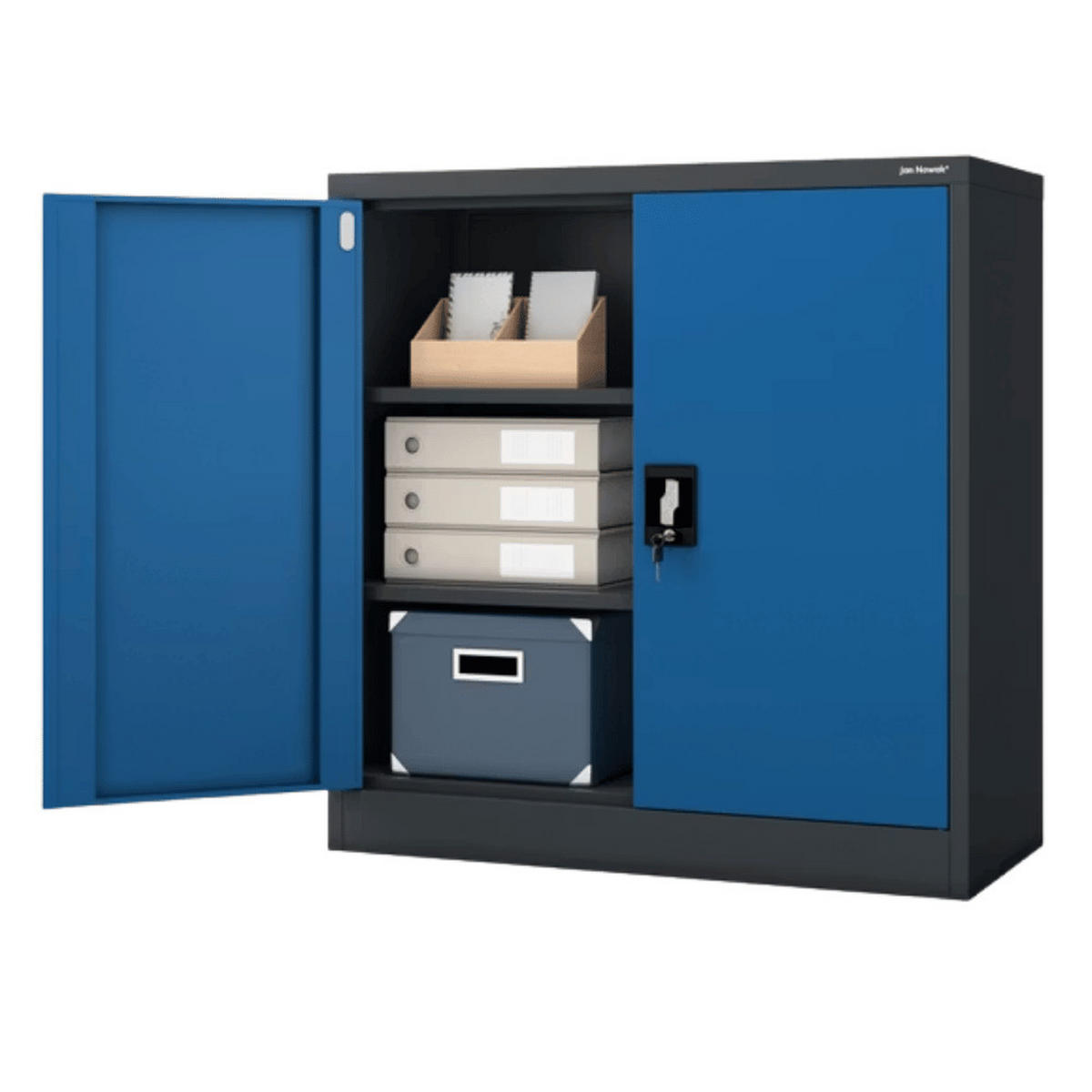 AKTENSCHRANK abschließbar KADO mit Flügeltüren 93x90x40cm Anthrazit-Blau - Anthrazit, Metall (90/93/40cm) - DELUKE