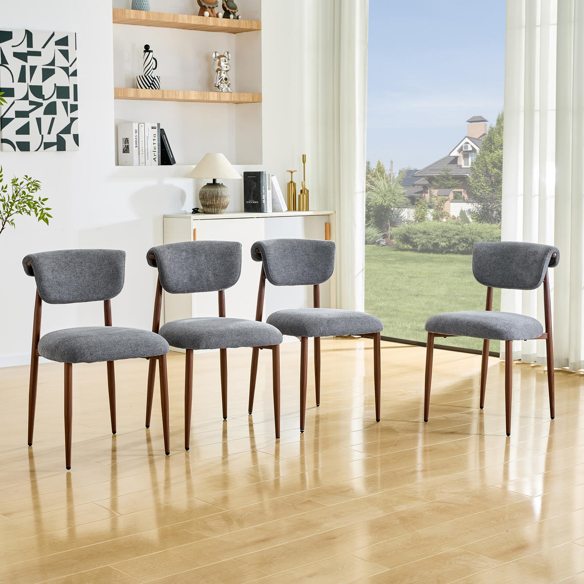 STUHL-SET DE-36452 4 Stück mit gebogener Rückenlehne Grau - Grau, Metall (58.5/83/48cm) - ComfortXL