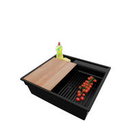 SPÜLBECKEN Oslo Pocket, 2-er set Alles Schwarz 58/53 cm 1 Becken + Ablauf-Set + Küchenzubehörset ab 60er Unterschrank - Beige/Schwarz, Kunststoff (58/20/53cm) - Primagran