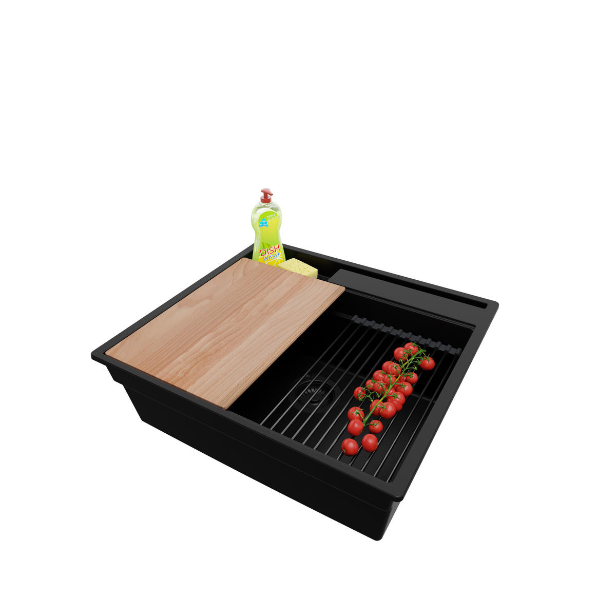 SPÜLBECKEN Oslo Pocket, 2-er set Alles Schwarz 58/53 cm 1 Becken + Ablauf-Set + Küchenzubehörset ab 60er Unterschrank - Beige/Schwarz, Kunststoff (58/20/53cm) - Primagran