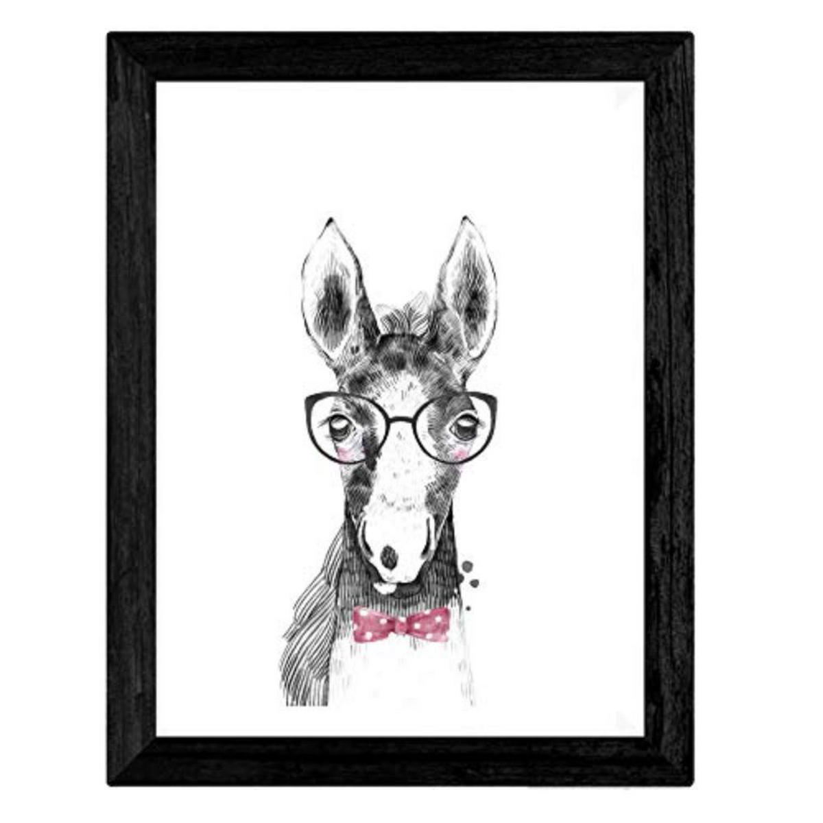 POSTER Set mit 4 Kindern Tieren mit Gläsern und Federn A4 Schwarzer Rahmen - Schwarz, Papier (29.7/3cm) - Nacnic