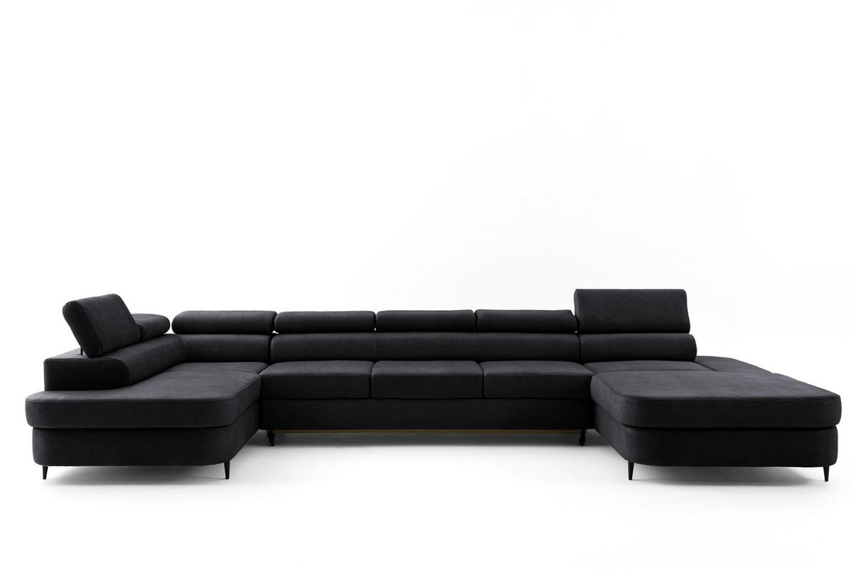 WOHNLANDSCHAFT PRIAM MAXI U – XXL Ecksofa U-form 400 cm inkl. Schlaffunktion, 2 Bettkästen & Kopfteilverstellung Dunkelgrau - Dunkelgrau, Holz/Textil (400/91/203cm) - Muffo