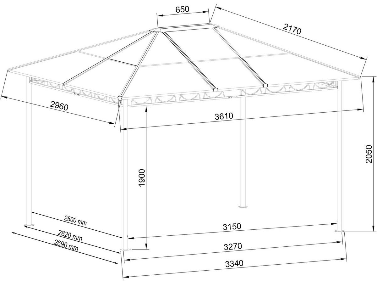 HARDTOP Pavillon 3x3,6m - Schwarz/Braun, Metall (300/263/360cm) - QUICK STAR
