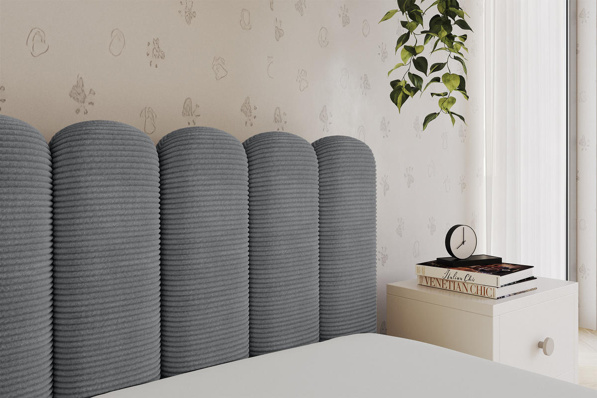 EINZELLBETT Jugendbett mit Bettkasten und Matratze H3/H4, Links - HUGY 100x200 Dunkelgrau - Graphitfarben, Holzwerkstoff/Textil (100/200cm) - ALTDECOR