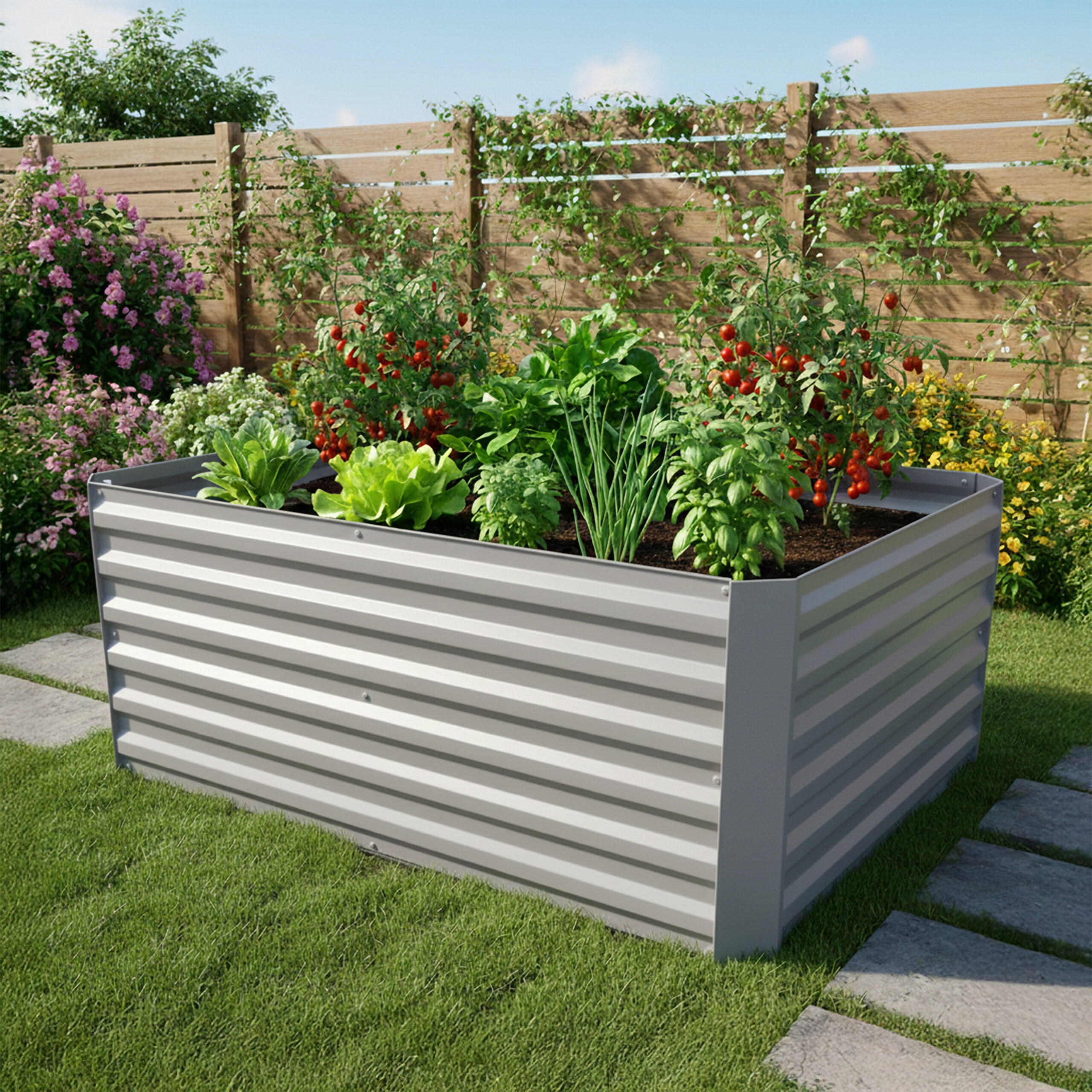 Thumbnail - Relaxdays Hochbeet, Grau, Metall, Rechteckig, 57x60x57 cm, Gartenzubehör, Hochbeete