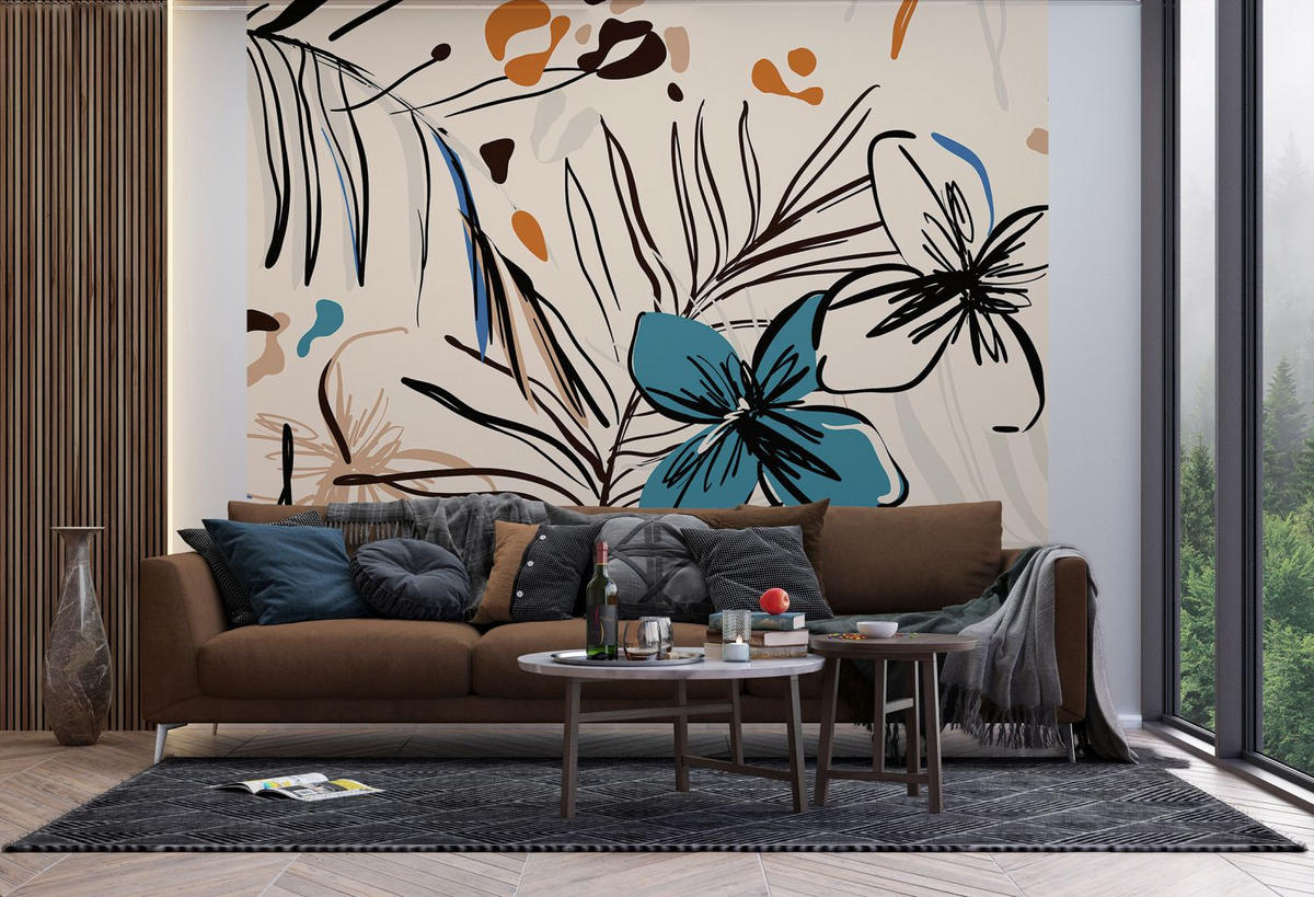 FOTOTAPETE Blumenmuster 270 x 300 cm - Beige, Papier (270/300cm) - Sanders & Sanders