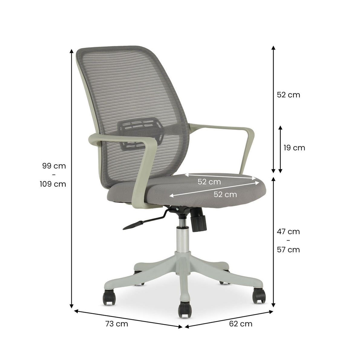 BÜRODREHSTUHL MOLLIS - Grau, Textil (63/98/63cm) - IDIMEX