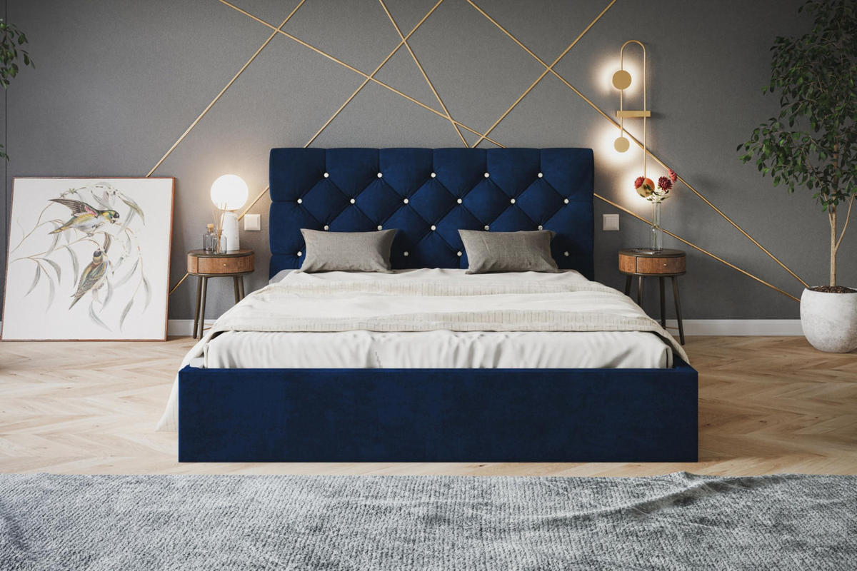 BETT 180x200 - Polsterbett mit Bettkasten und Holzrahmen - Elegant Betten - Glatter Kronos-Stoff - Kollektion Boston, Blau - AlpiMeble - Blau, Holz/Kunststoff (180/200cm) - Alpi-Möbel
