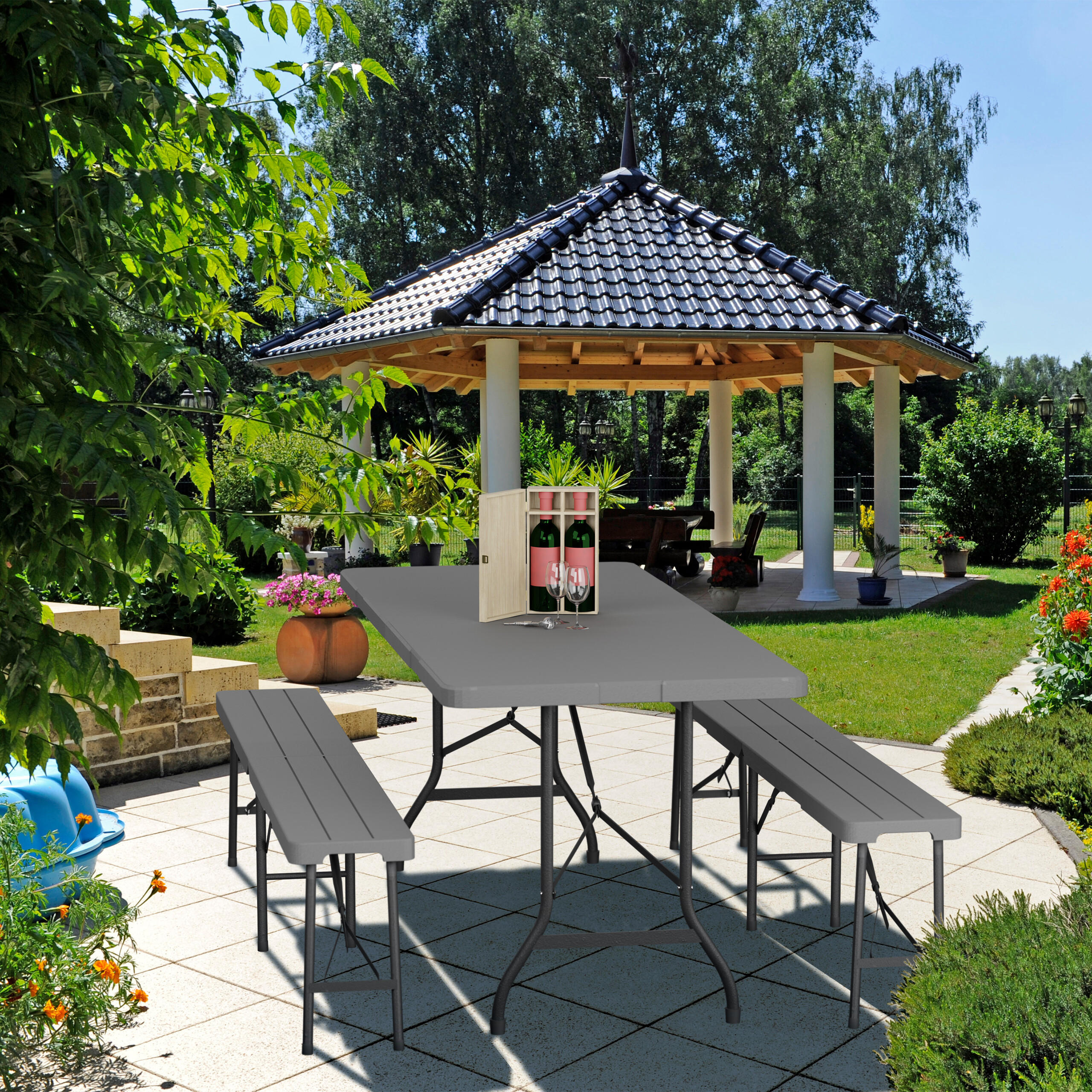 GARTENTISCH - Grau, Kunststoff/Metall (74/180/72cm) - Relaxdays