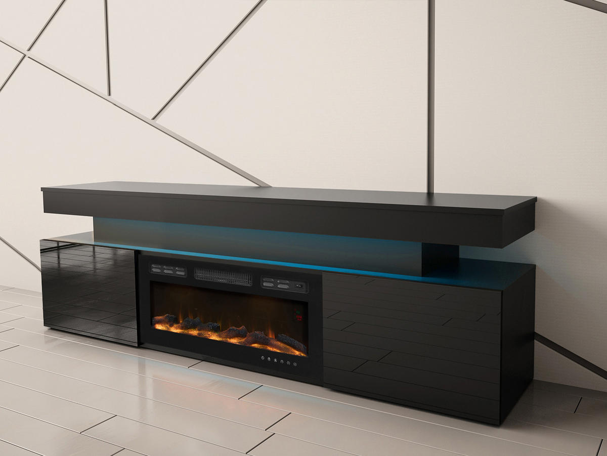 TV-LOWBOARD EF 2D Glossa mit Kamin - Schwarz, Holzwerkstoff/Kunststoff (190/59/41cm) - MIRJAN24