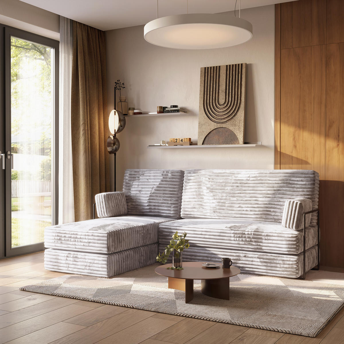 ROHOVÁ SEDAČKA NOTIA modulární Boneless pohovka s funkcí spaní, světle šedá TILIA 86 - šedá, textil (200/120cm) - MASSENO