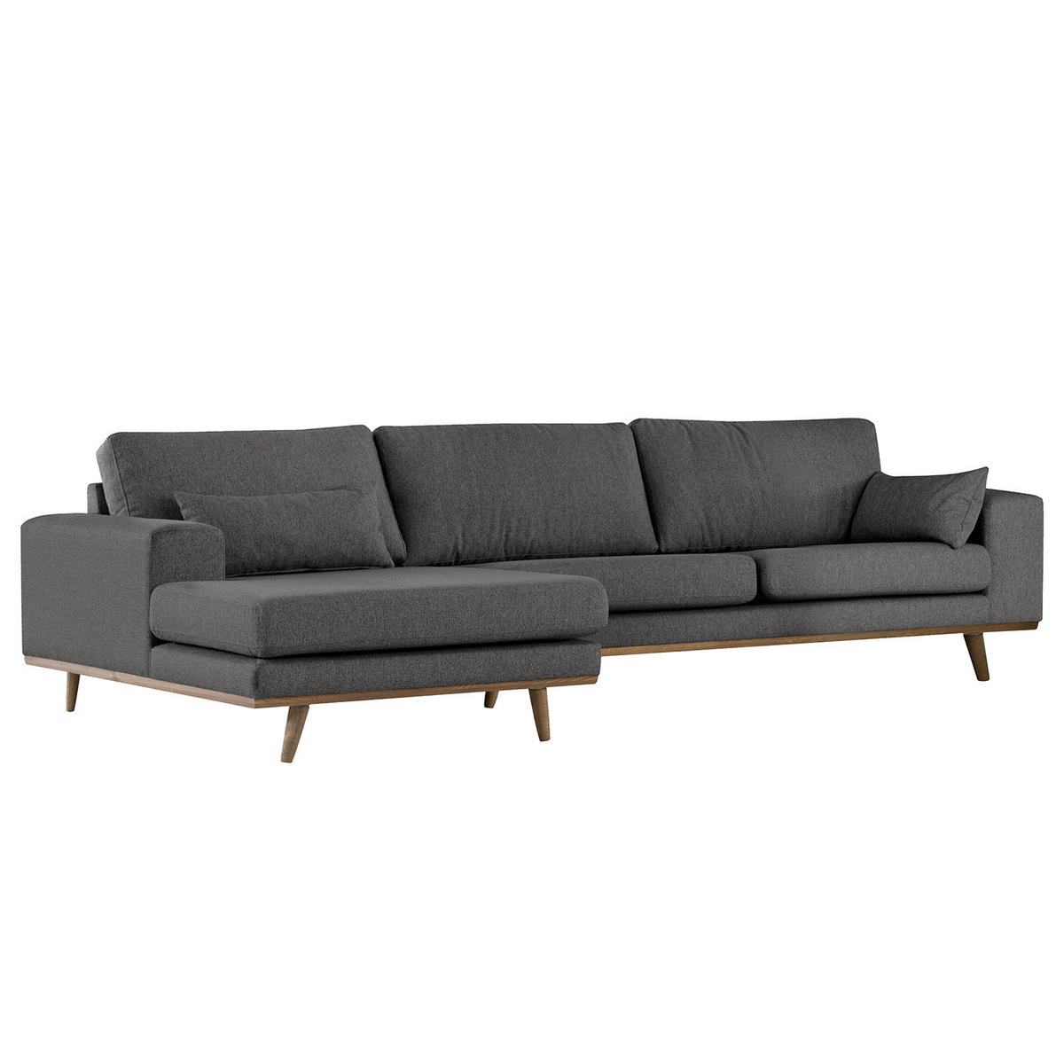 ECKSOFA mit Longchair - Eichefarben/Dunkelgrau, Eichenholz/Textil (281/153cm) - home24