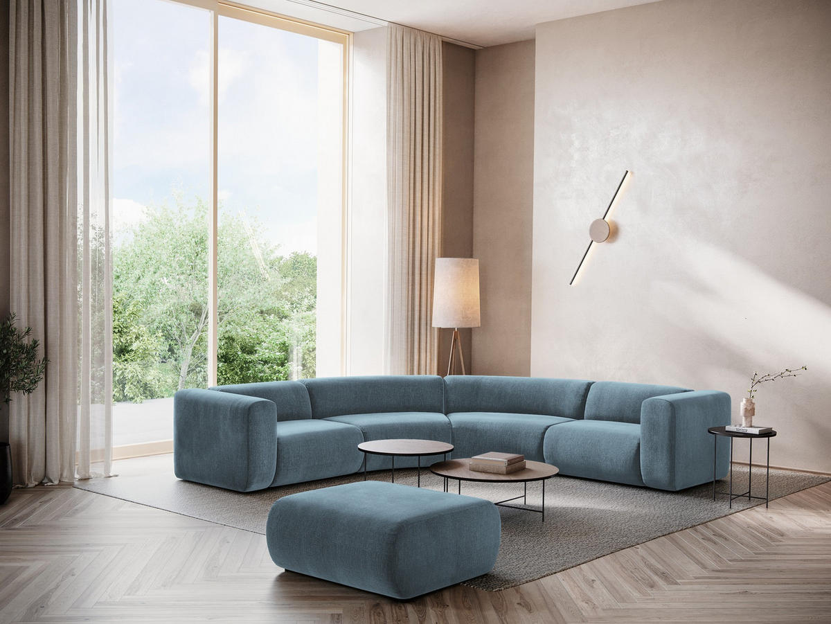 ECKSOFA Chenille Stoff Blau - Blau/Blaugrau, Kunststoff/Textil (318/318cm) - Makamii