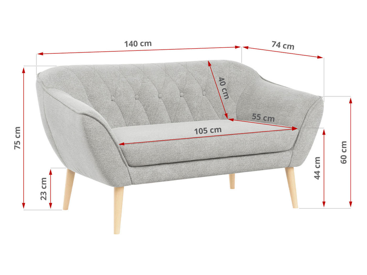 Thumbnail - MKS Sofa, Hellgrau, Textil, 140x75x74 cm, Oeko-Tex®, Wohnzimmer, Sofas & Couches, Sofas, 2-Sitzer Sofas