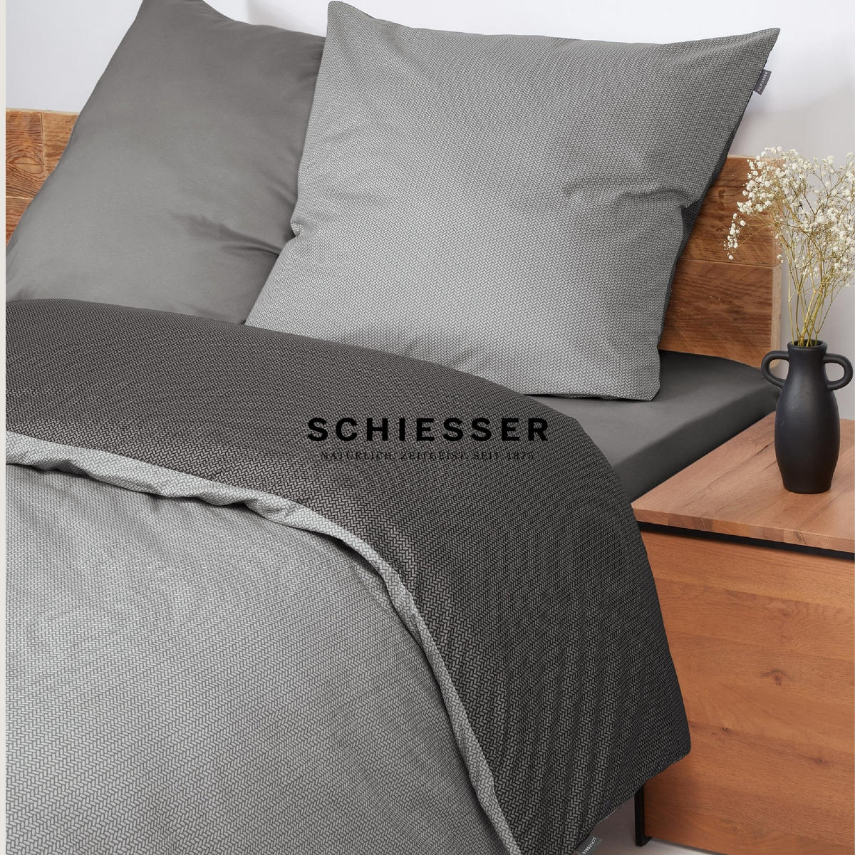 BETTWÄSCHESET Silva - Renforcé - 2-teilig - 155 x 220 cm - Grau - Grau, Textil (155/220cm) - SCHIESSER