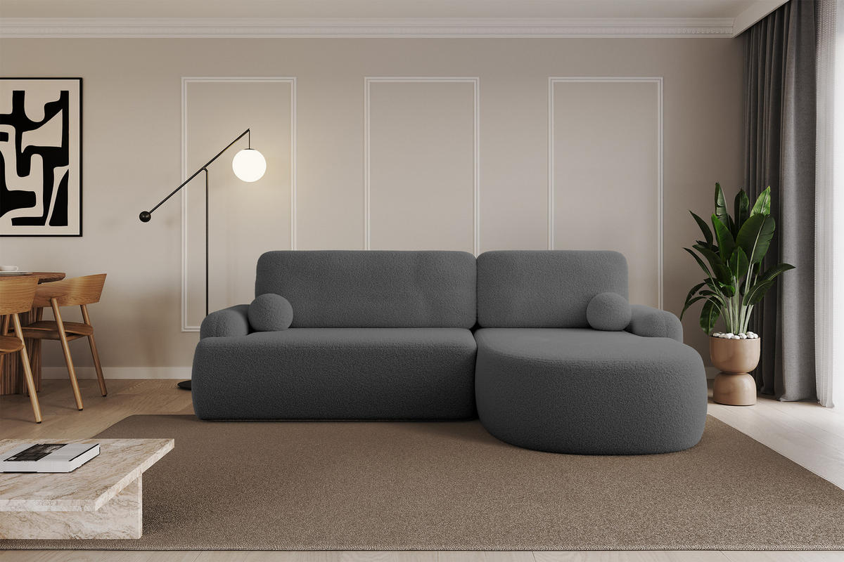 ECKSOFA mit Schlaffunktion und Bettkasten LIRA-L - 264x172x89 Grau - Grau, Holzwerkstoff/Textil (172/264cm) - ALTDECOR