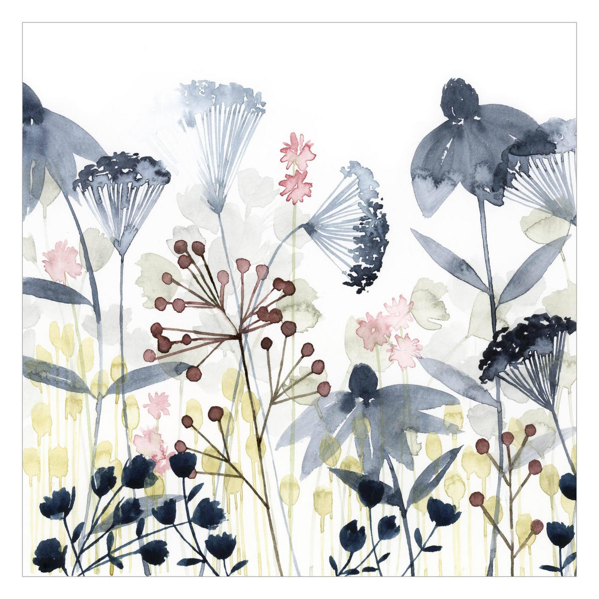FOTOTAPETE Wildblumen Aquarell I 192/192 cm - Weiß, Papier (192/192cm) - Bilderwelten