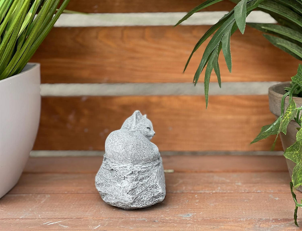 STEINFIGUR Katze Danke für die schöne Zeit Grabstein frostfest massiv - Grau, Stein (10/8/6cm) - stoneandstyle