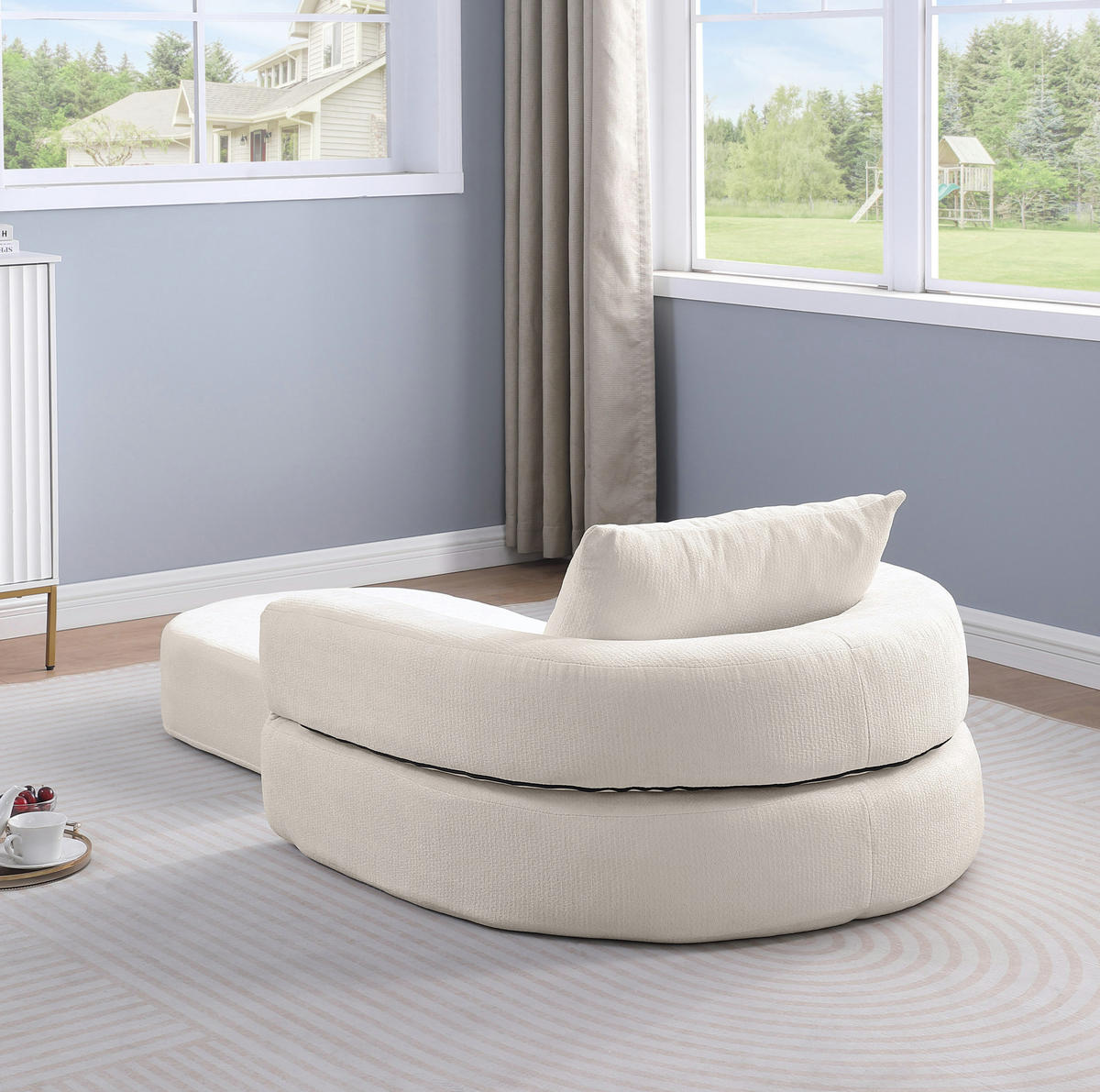 SOFA Beige aus Chenille mit flexiblem Aufbau - Beige, Textil (90/21/101cm) - Flora Grace