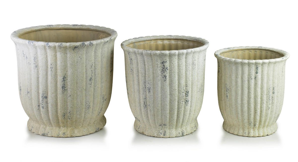 BLUMENTOPF Evro 3er Set beige 42/42/37 cm Keramik - Grau, Keramik (42/37/42cm) - Mondex