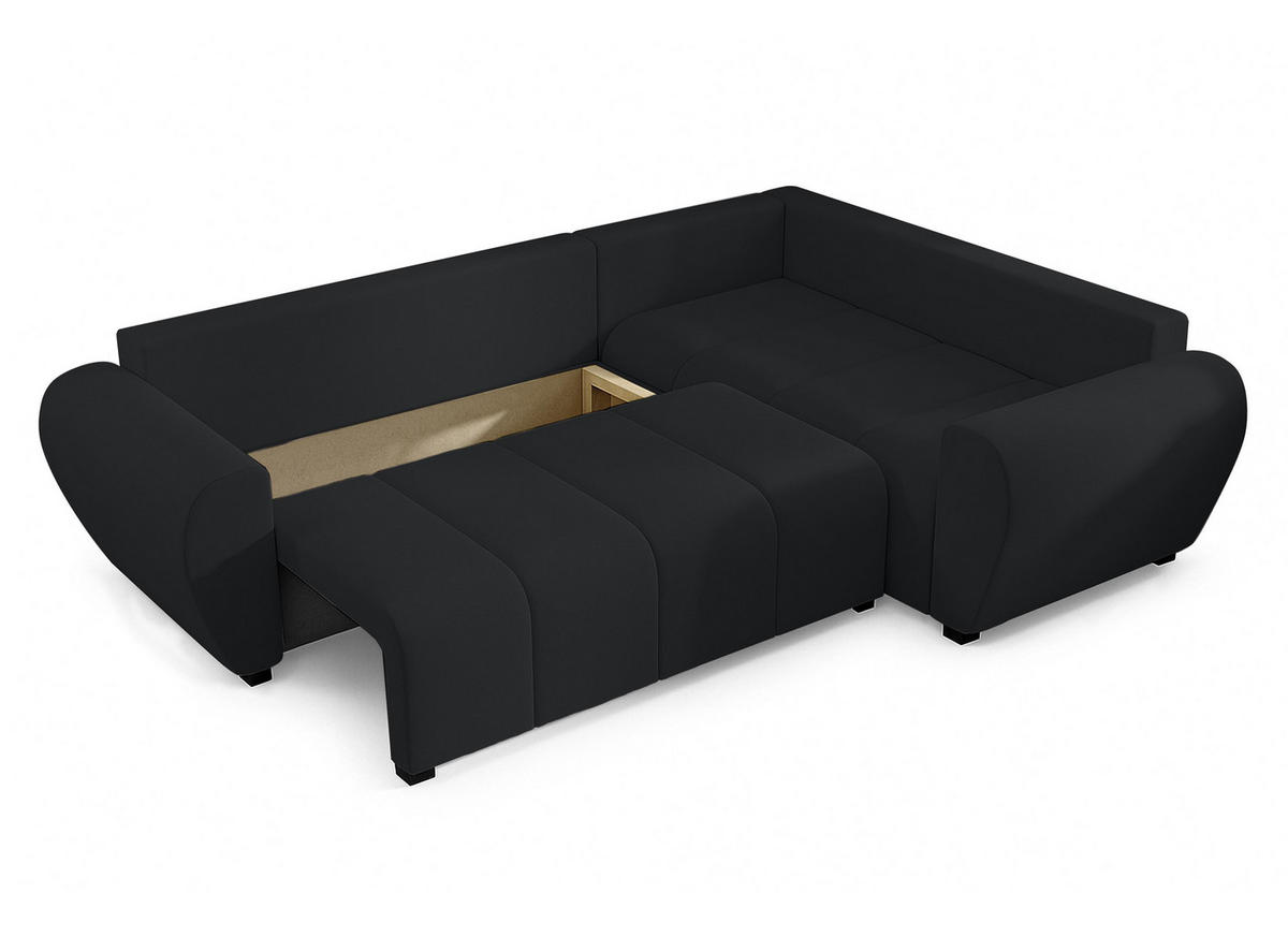 ECKSOFA L Form Malatya MAX Schwarz 246/145/82 cm stilvolle mit Schlaffunktion R - Schwarz, Kunststoff/Textil (235/175cm) - AX Living