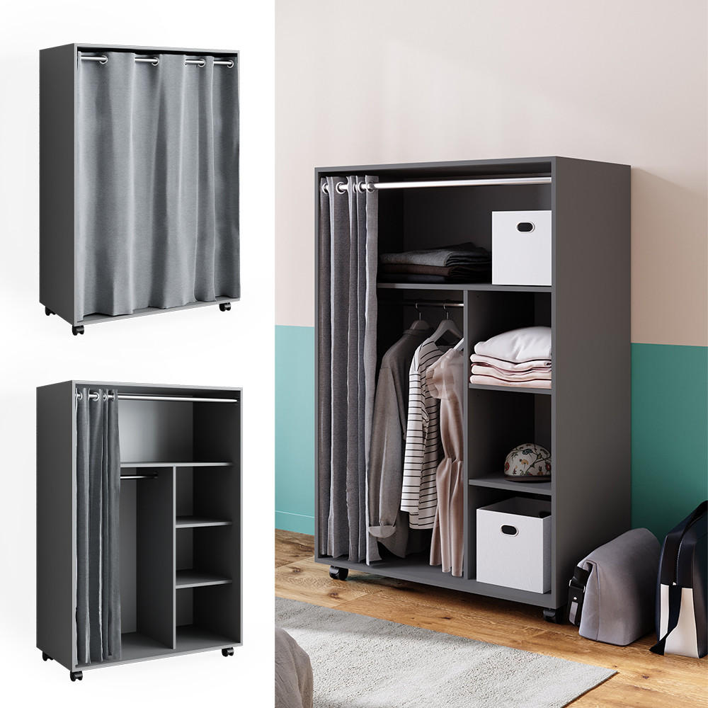 KLEIDERSCHRANK Doros Grau 100 x 146.6 cm mit Rollen - Grau, Holzwerkstoff (100/146.6/50cm) - Vicco
