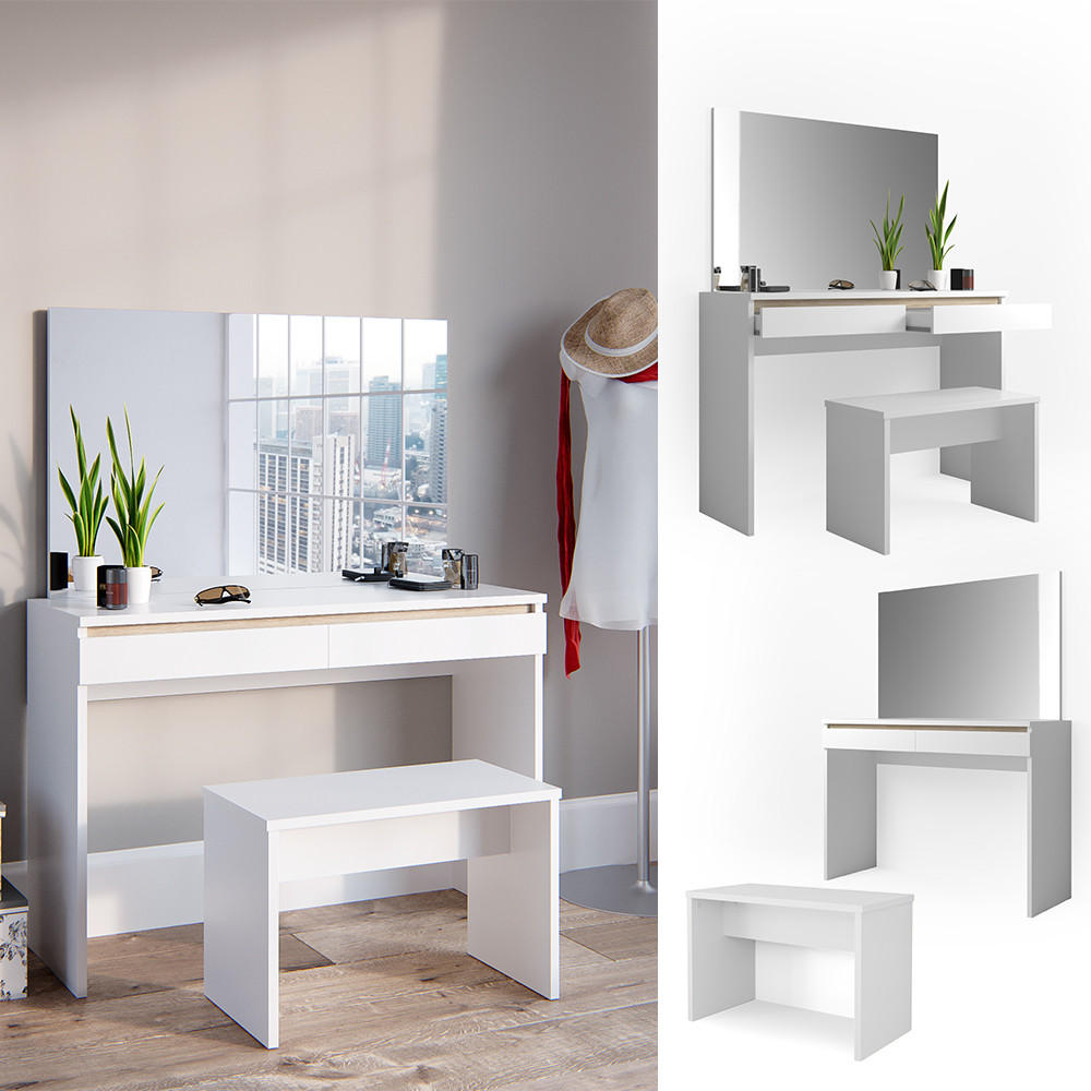 SCHMINKTISCH Emma Weiß 120 cm mit Bank - Weiß, Holzwerkstoff (120/83/41.8cm) - Vicco