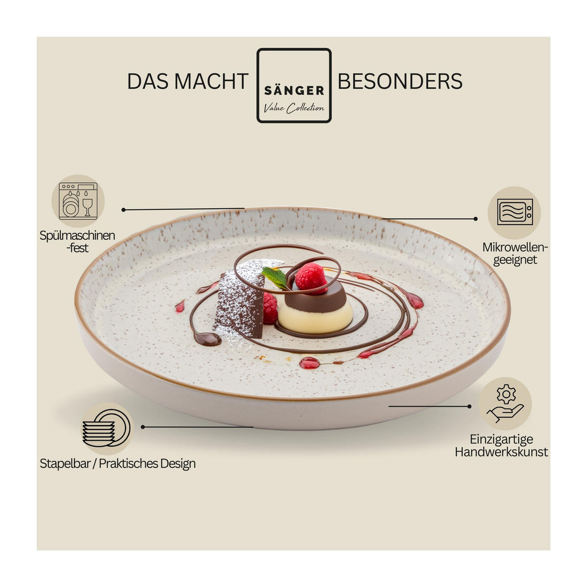 DESSERTTELLER SET RIO CREME - 4 teilig aus Steingut - Creme, Keramik (13cm) - Sänger