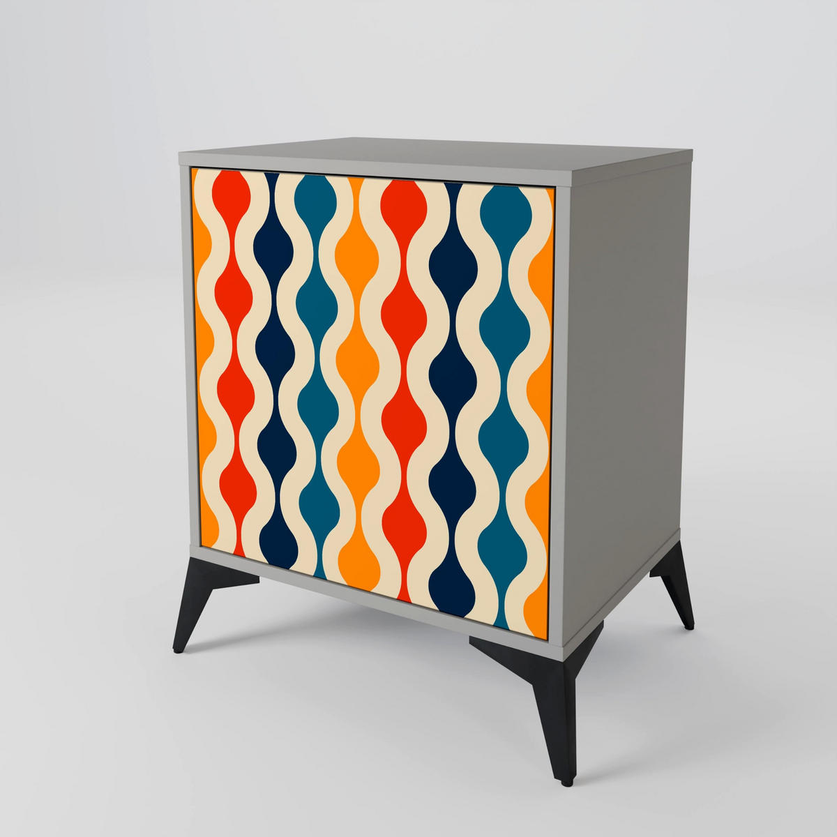 SIDEBOARD COLORFUL NOSTALGIA, Grau, 57,5x42x75,5 cm, Goldfarbene Metallfüße - Goldfarben/Multicolor, Holzwerkstoff/Metall (57.5/75.5/42cm) - SpaceRebels