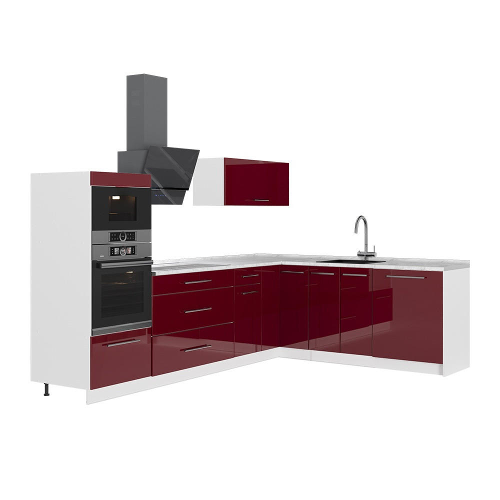 ECKKÜCHE Fame-Line, Bordeaux Hochglanz/Weiß, 287 x 207 cm ohne Arbeitsplatte - Bordeaux/Weiß, Holzwerkstoff (287/153.6/51.6cm) - Vicco