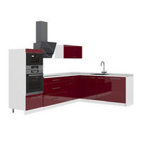 KUHINJA U OBLIKU SLOVA L Fame-Line, Bordo visokog sjaja/Bijela, 287 x 207 cm bez radne ploče - bijela/bordo, drvni materijal (287/153.6/51.6cm) - Vicco