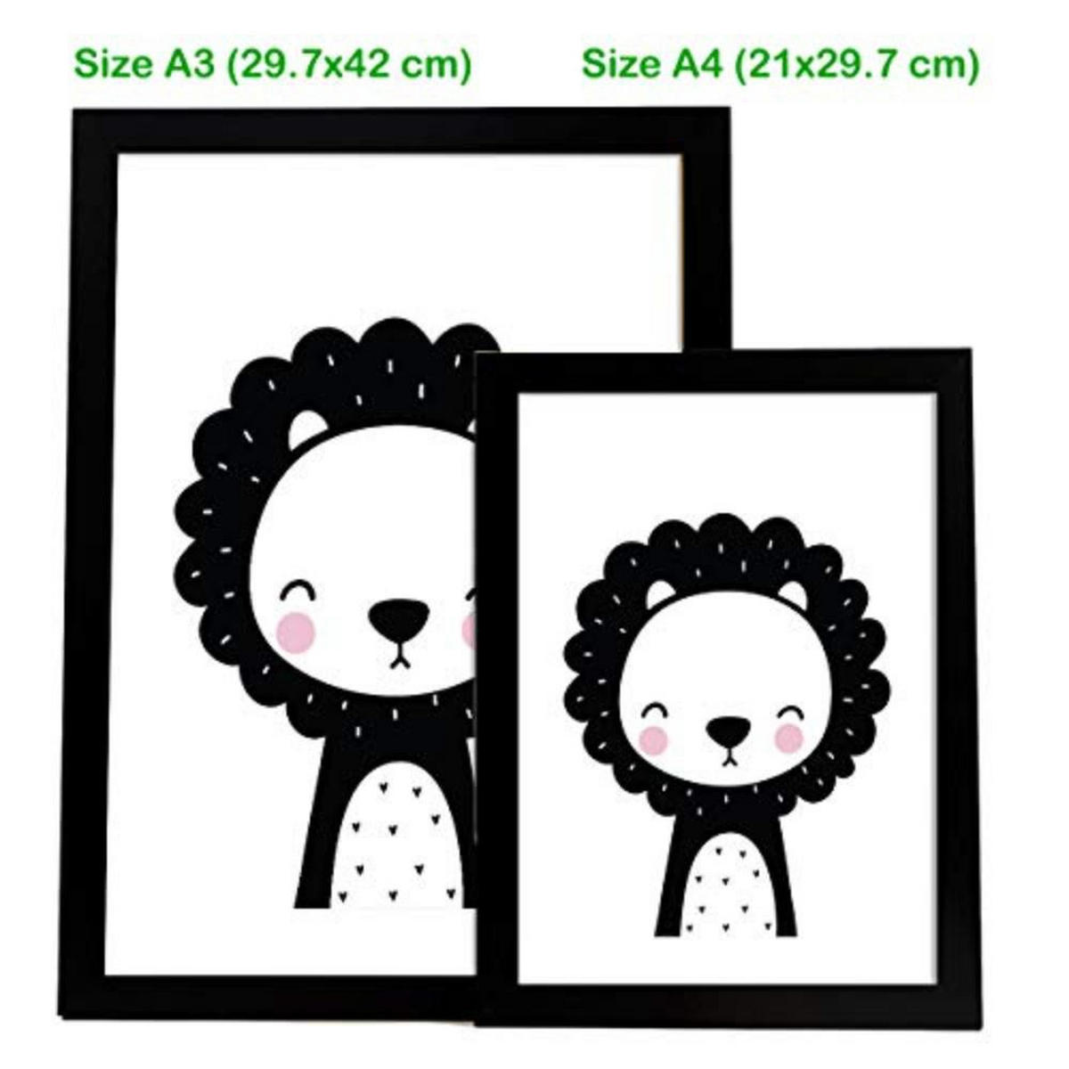 POSTER Set mit 4 Rundedanimals schwarz und weiß A3 Rahmenlos - Klar, Papier (29.7/3cm) - Nacnic