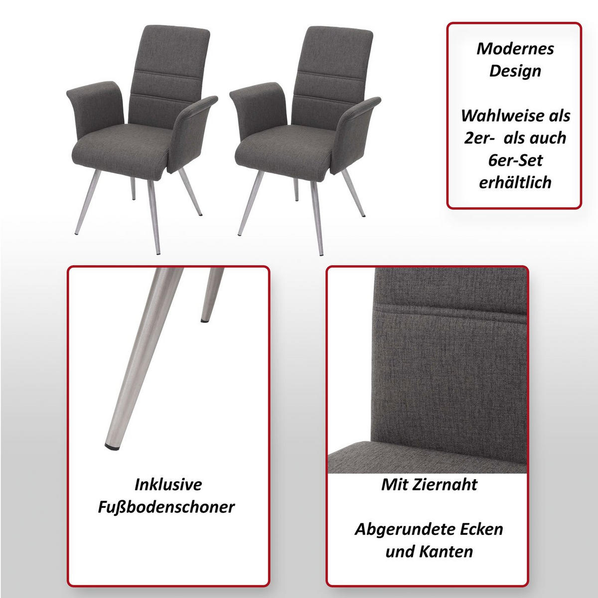 ESSZIMMERSTUHL Grau, Braun 6er-Set - Braun/Grau, Textil (68/97/64cm) - MCW