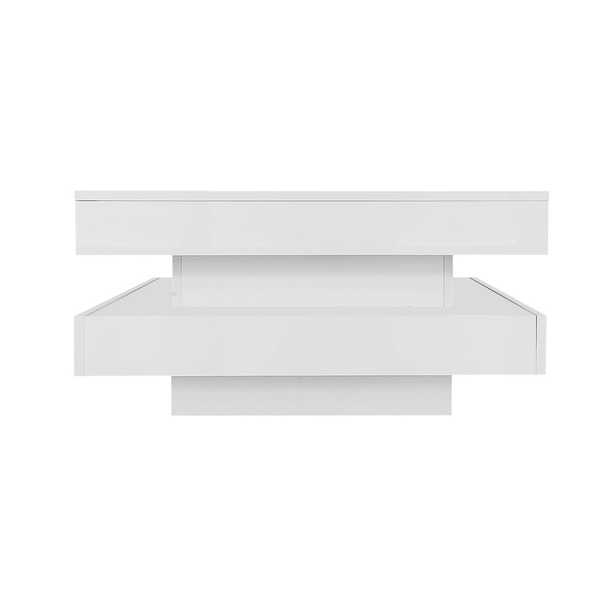 COUCHTISCH 70/70/36 cm Weiß aus Holzwerkstoff mit 360° drehbarer Tischplatte und LED-Lichtband - Weiß, Holzwerkstoff (70/70/36cm) - OKWISH