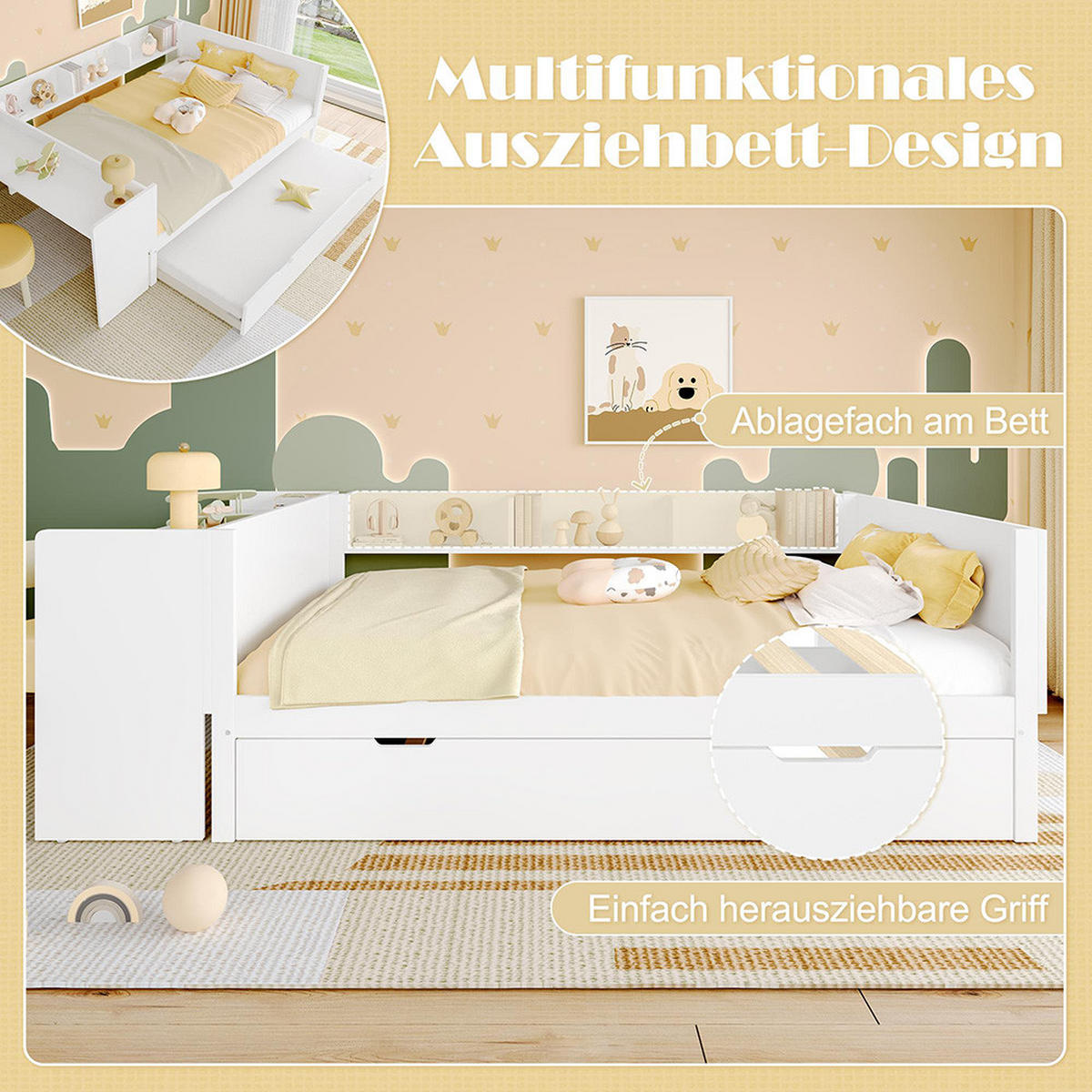 DOPPELBETT 140x200cm mit Rollbett in weiß - Weiß, Holz (140/200cm) - KOMHTOM