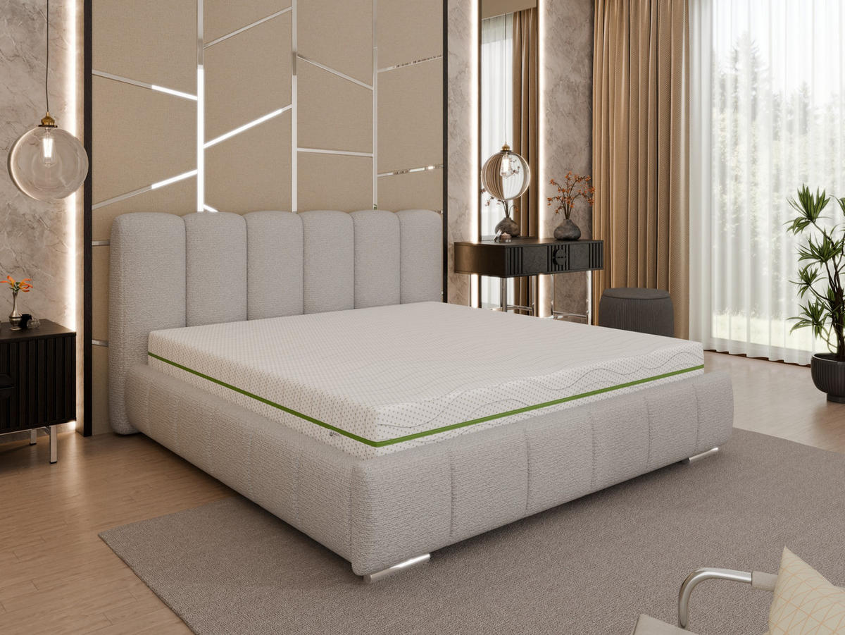 POLSTERBETT ZAIRA 180 x 200 cm mit Bettkasten und Lattenrost, 7-Zonen-Taschenfederkernmatratze CIRA (24 cm) – Dunkelbeige - Beige, Holz (180/200cm) - Panda Möbel