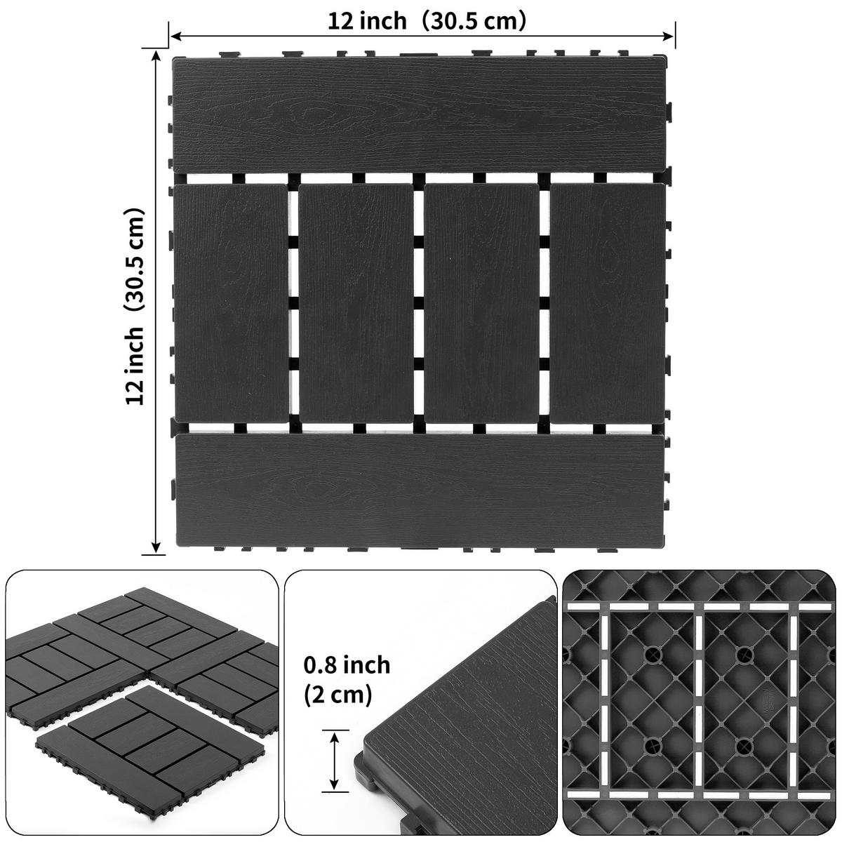 TERRASSENFLIESE 30.5/30.5/2 Dunkelgrau, Plastik 44 Stück - Dunkelgrau, Kunststoff (30.5/30.5/2cm) - Oxeza