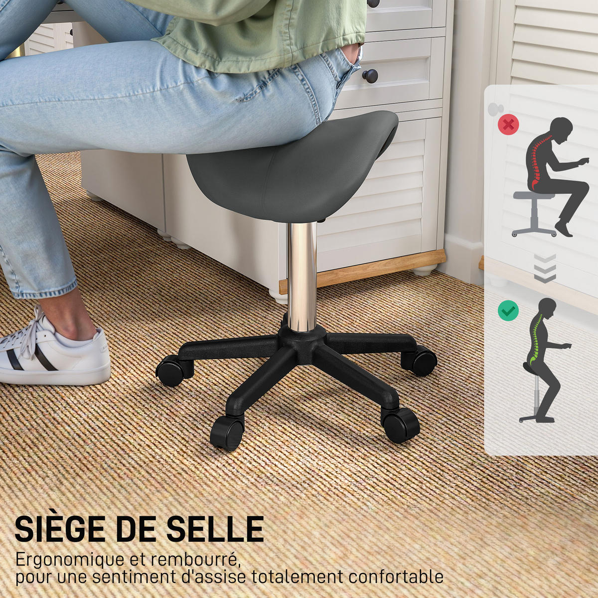 BÜROHOCKER DE-18025 höhenverstellbar 45-57 cm, ergonomisch Grau - Grau, Metall (47/57/48cm) - ComfortXL