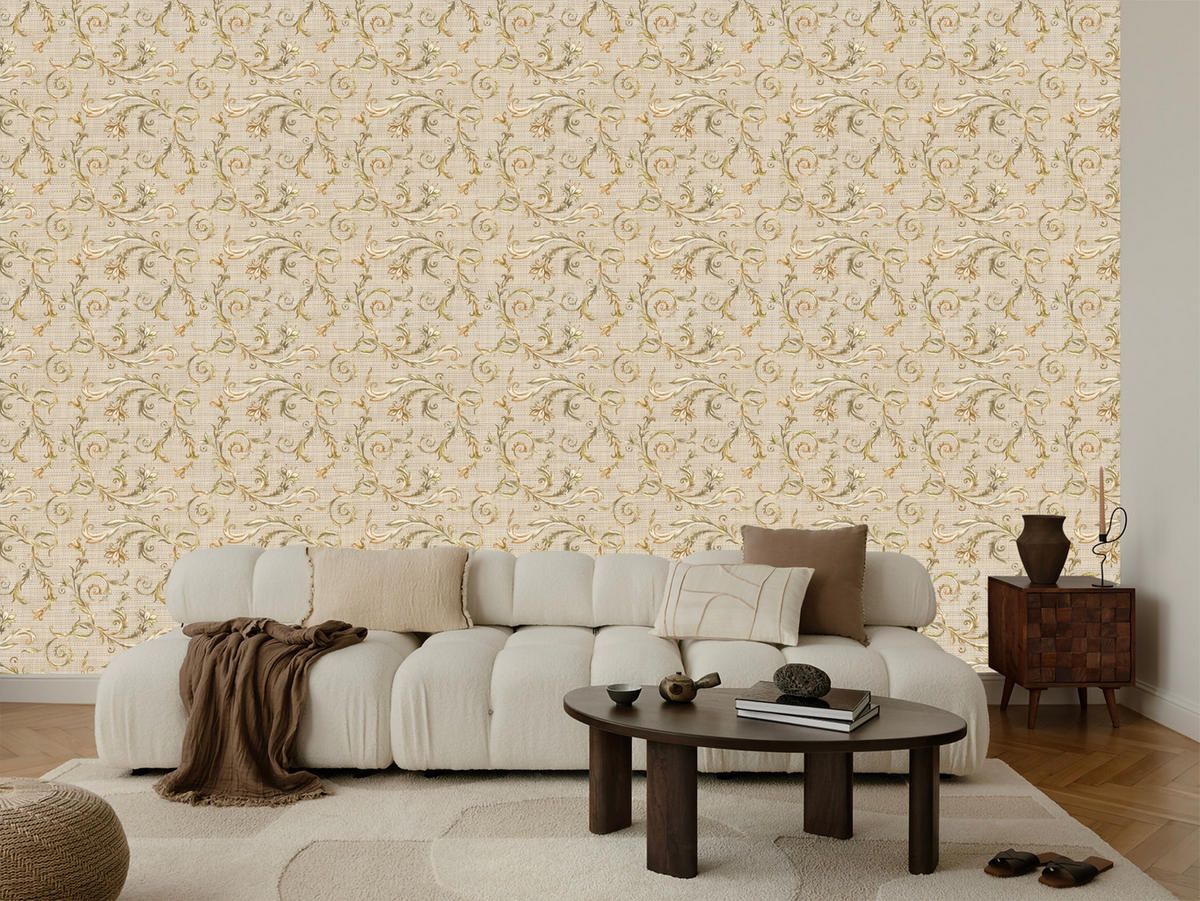 VLIESTAPETE Florale Vintage-Ornamente – Beige, Goldfarben – 50x1000 cm - Beige/Goldfarben, Papier (50/1000cm) - Muralo