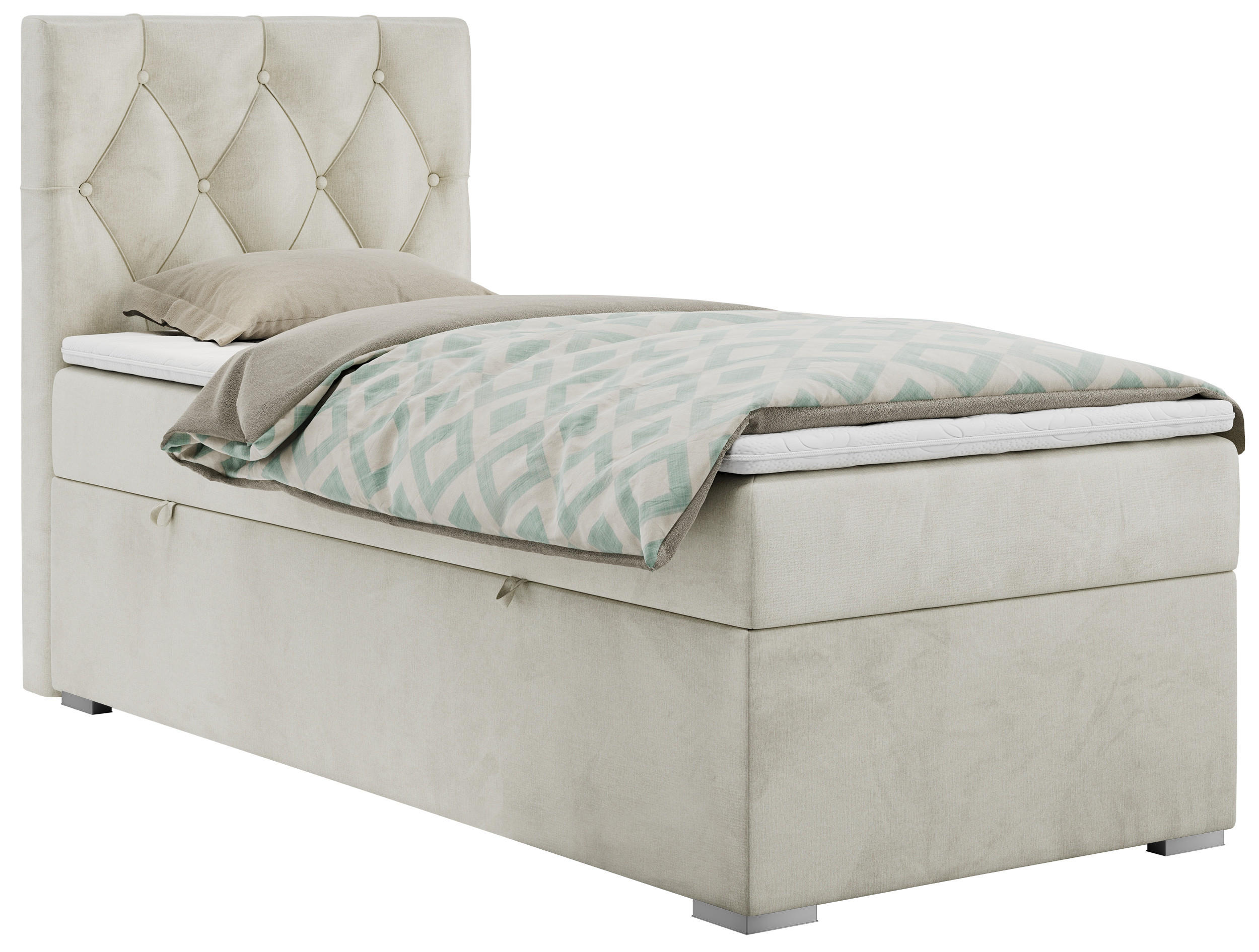 BOXBETT ALDA 90/200 Beige Velvet - H4 - Links Seite - Beige, Holz/Textil (90/200cm) - MKS