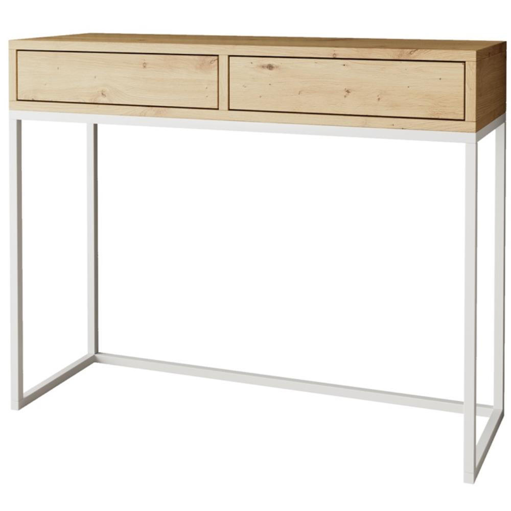 KONSOLENTISCH Lango 100/85/35 eiche Artisan mit weißen Matellbeinen - Weiß/Eiche Artisan, Holzwerkstoff/Metall (35/100/85cm) - Beautysofa