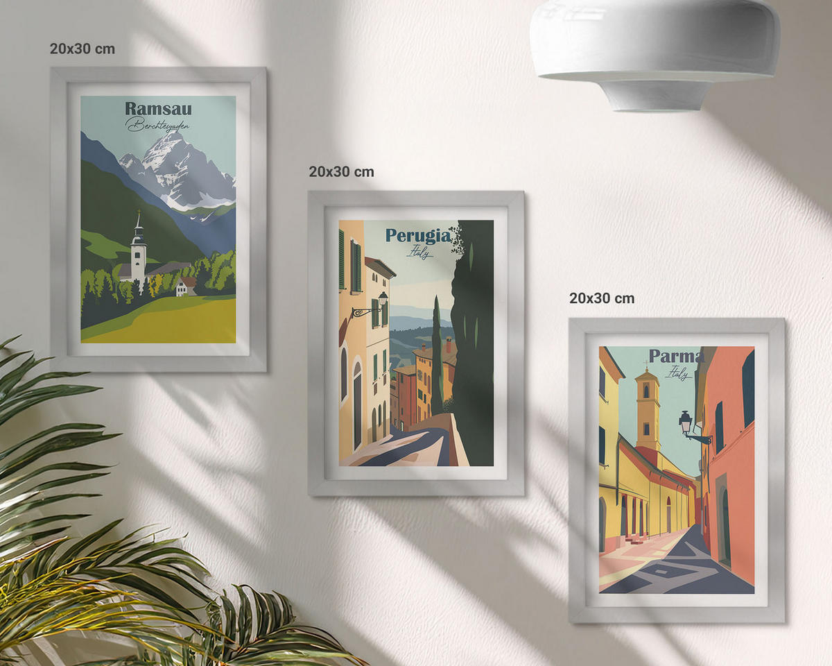 BILDER SET 3er Set - 20x30 cm Silberner Rahmen - Berglandschaften und Italien - Silberfarben, Kunststoff (20/30cm) - TULUP