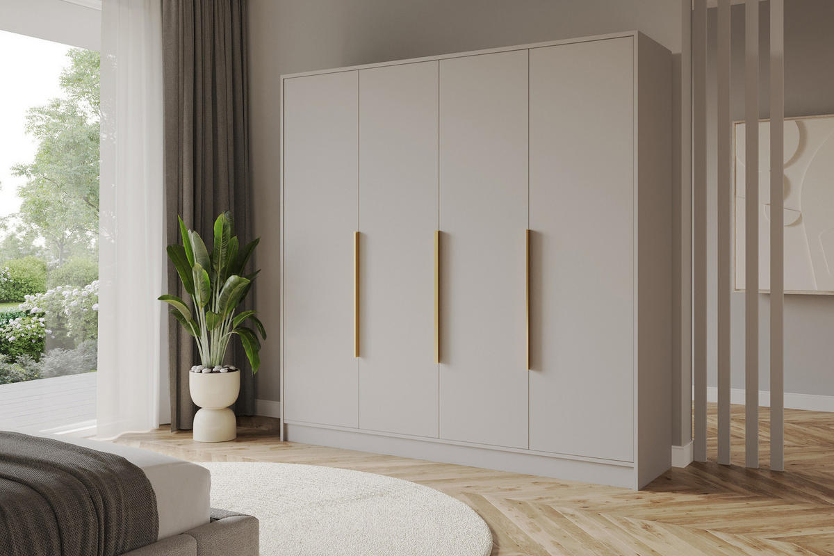 KLEIDERSCHRANK - PORTO - 200 - Kaschmir - Kaschmir/Goldfarben, Holzwerkstoff (200/200/51cm) - ALTDECOR