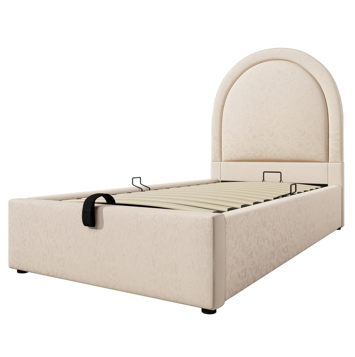KINDEREINZELBETTEN aus Kunstleder 90x190 cm in Beige mit Stauraum - Beige, Leder (90/190cm) - Modfu