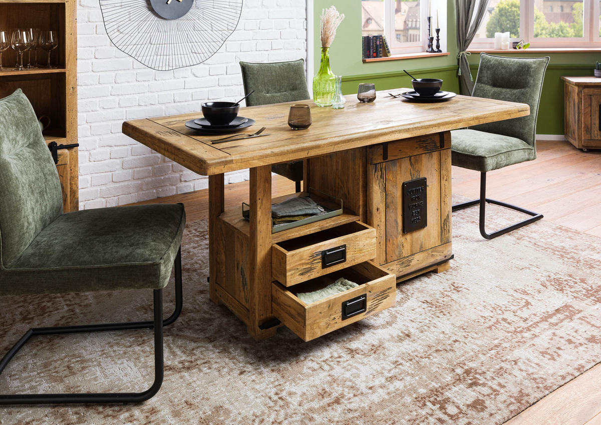 ESSTISCH Mango 160x80x76 natur lackiert RAILWAY #113 - Braun, Holz (80/160/76cm) - Massivmoebel24