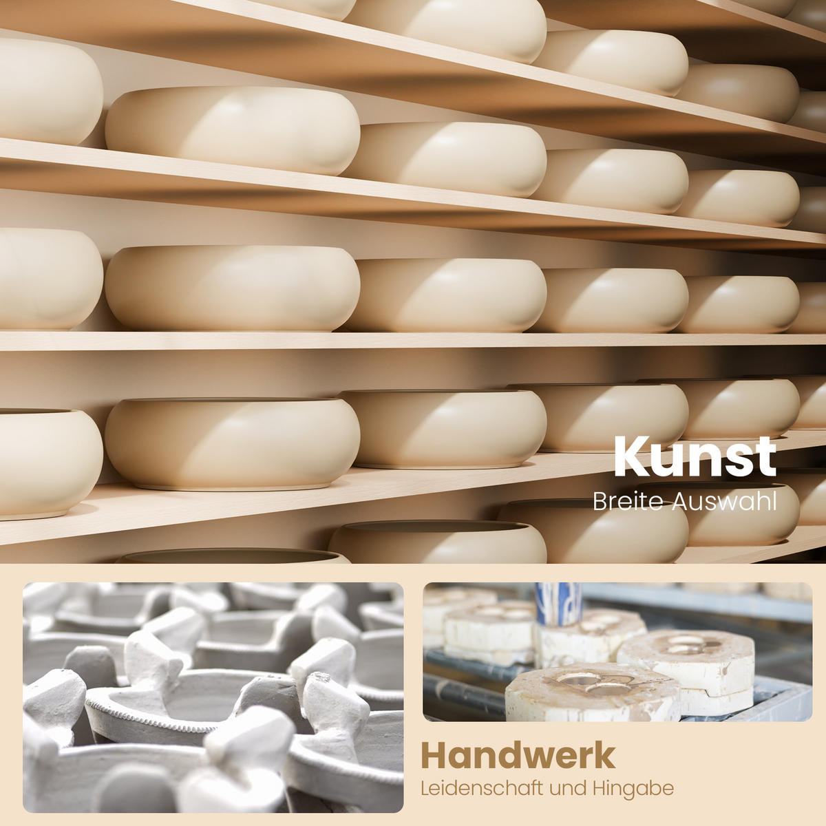 WASCHBECKEN Rund Gebogen Aufsatzmontage Mattbeige Ø36 / 12 cm - Beige, Keramik (36/12/36cm) - EMKE