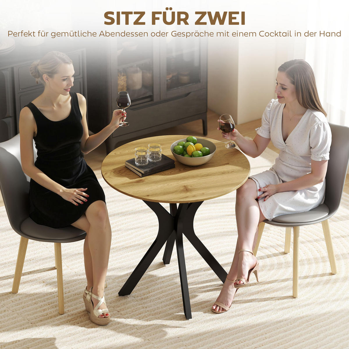 ESSTISCH, Runder Küchentisch, Moderner Esszimmertisch mit Spider-Stahlgestell - Hellbraun/Schwarz, Holzwerkstoff/Metall (78/78/75cm) - HOMCOM