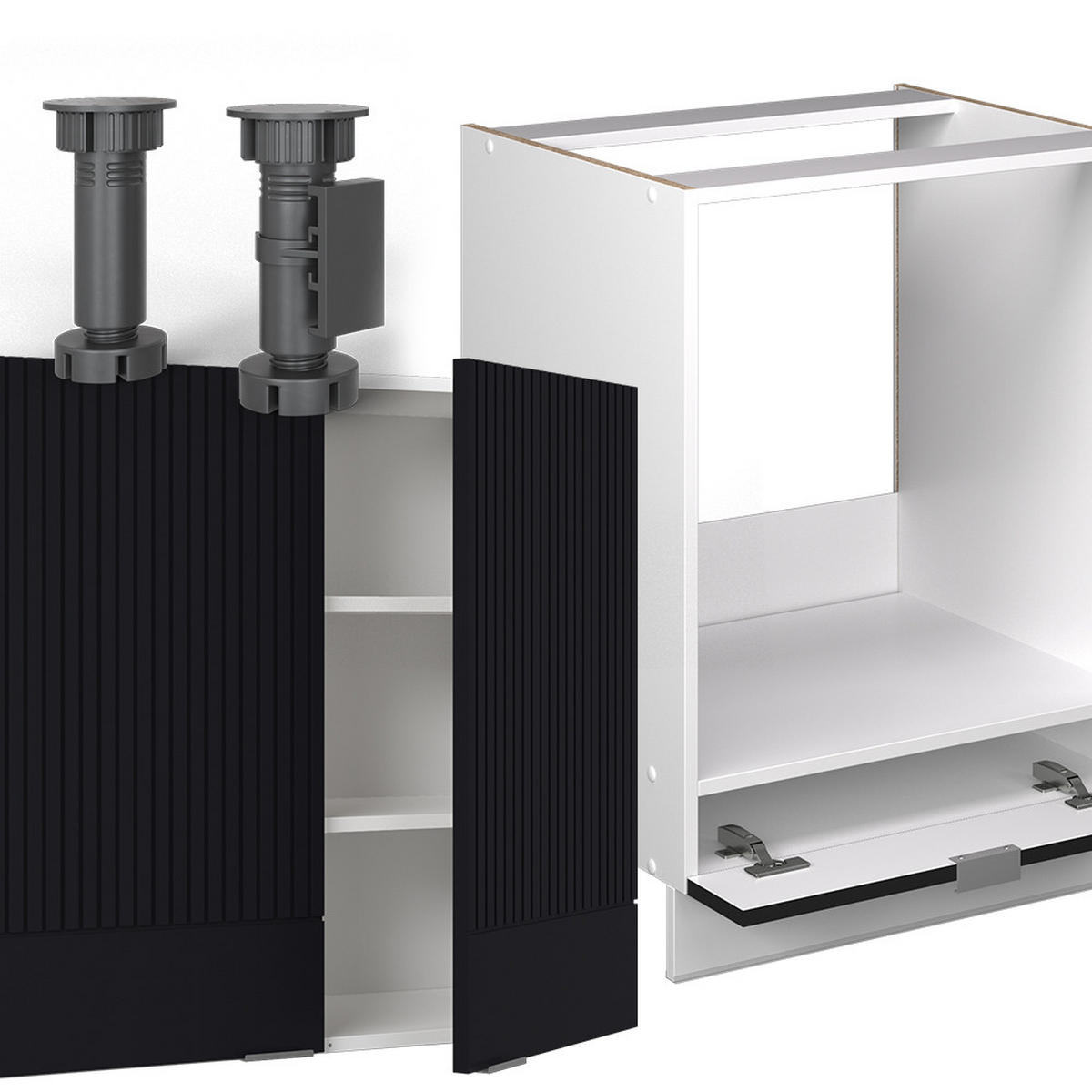 ECKKÜCHE Fame-Line, Schwarz gestreift/Weiß, 160 x 190 cm, AP Eiche - Schwarz/Weiß, Holzwerkstoff (190/81.6/60cm) - Vicco