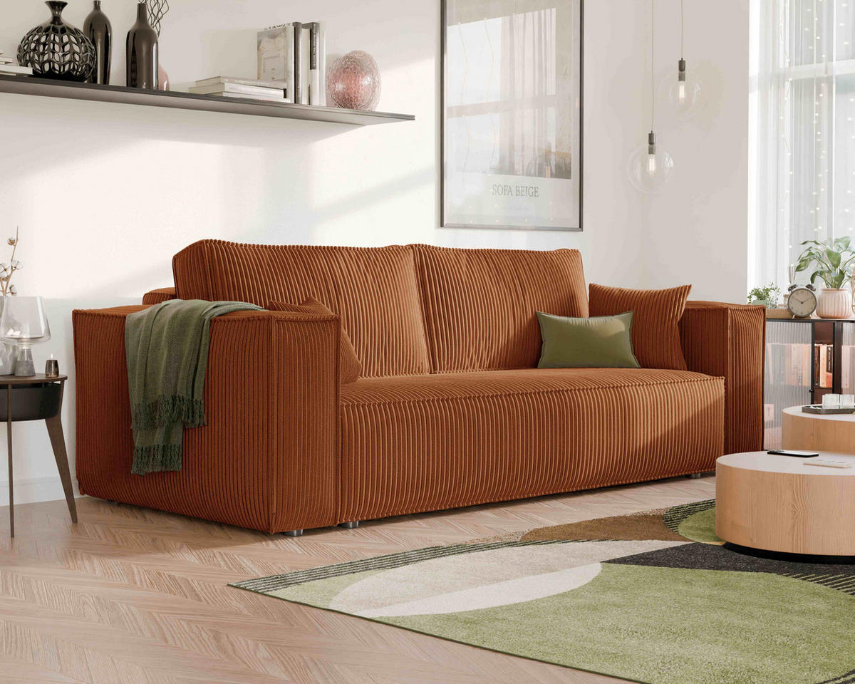 SOFA mit Schlaffunktion und Bettkasten, Ziegelrot - Orange, Holzwerkstoff/Textil (240/84/105cm) - Idohome