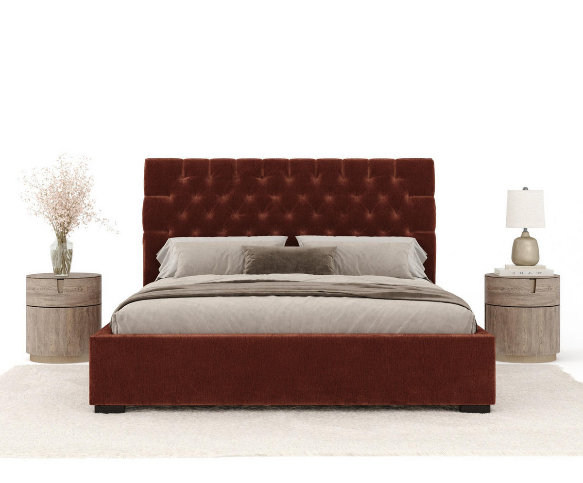 POLSTERBETT Vezzola Kupferfarbe 180/200 cm im Chenille-Stoff - Schwarz/Naturfarben, Holz/Holzwerkstoff (180/200cm) - Maison de Reve